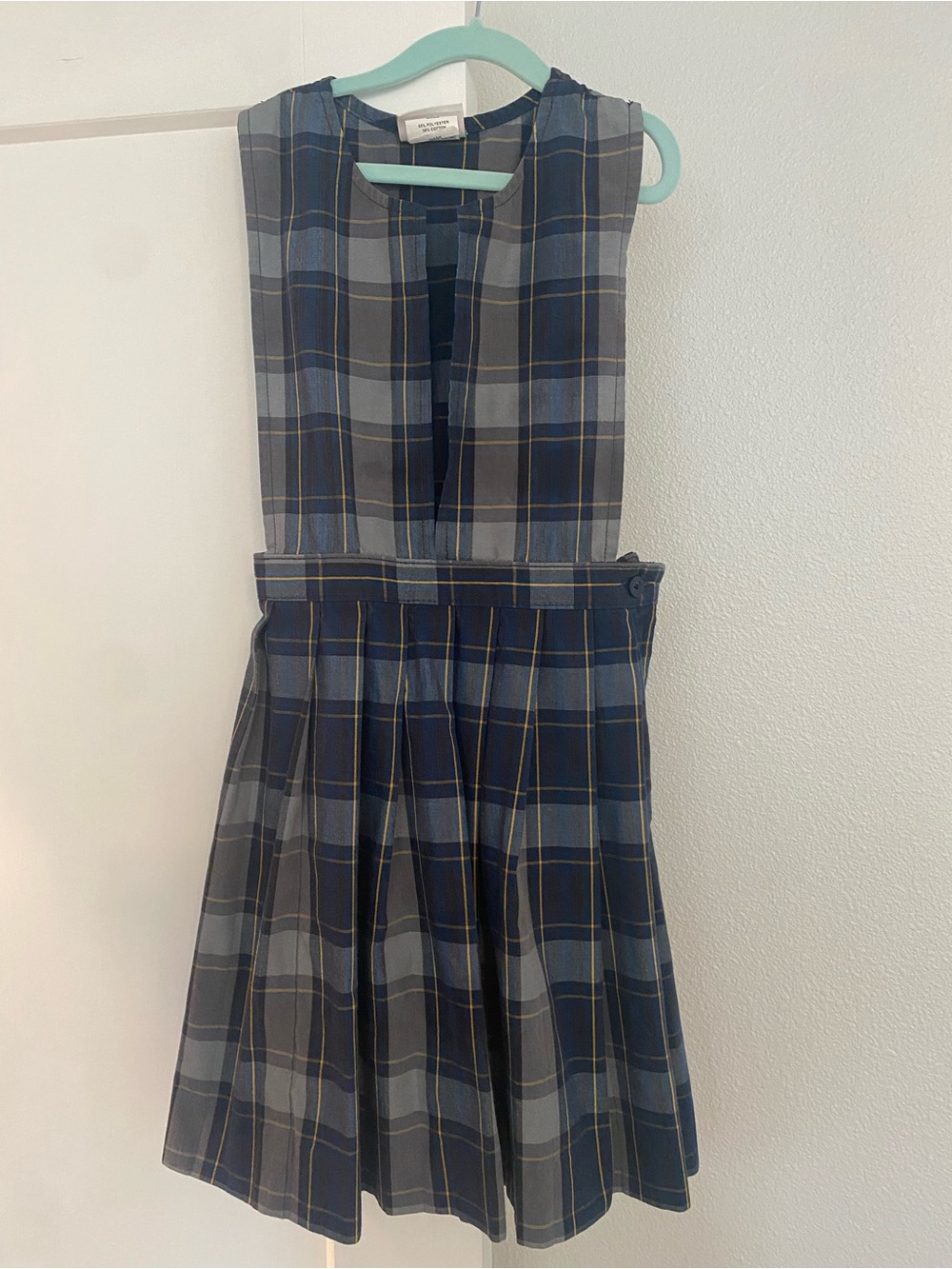 Plaid Pleated School Jumper - Navy & Gray, Girls size 7